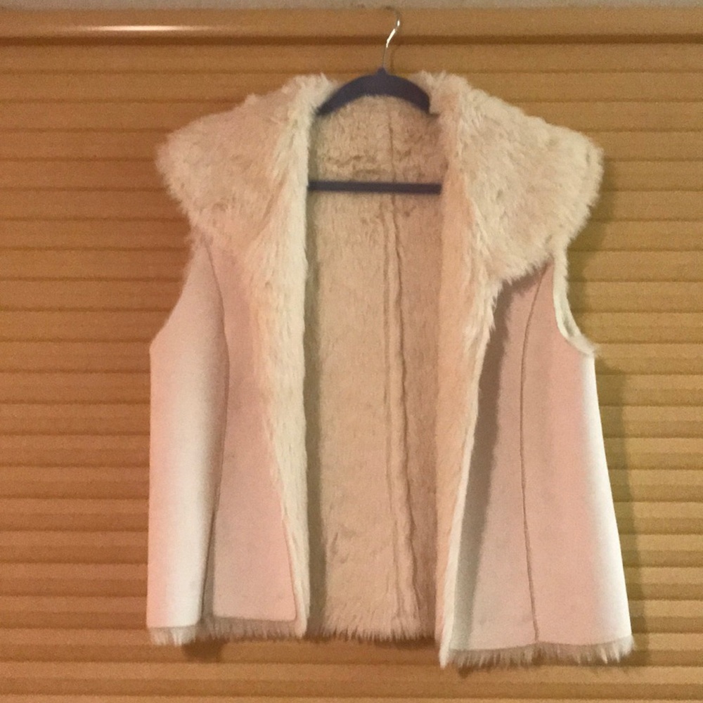 MIIT off white faux fur & lamb skin vest.